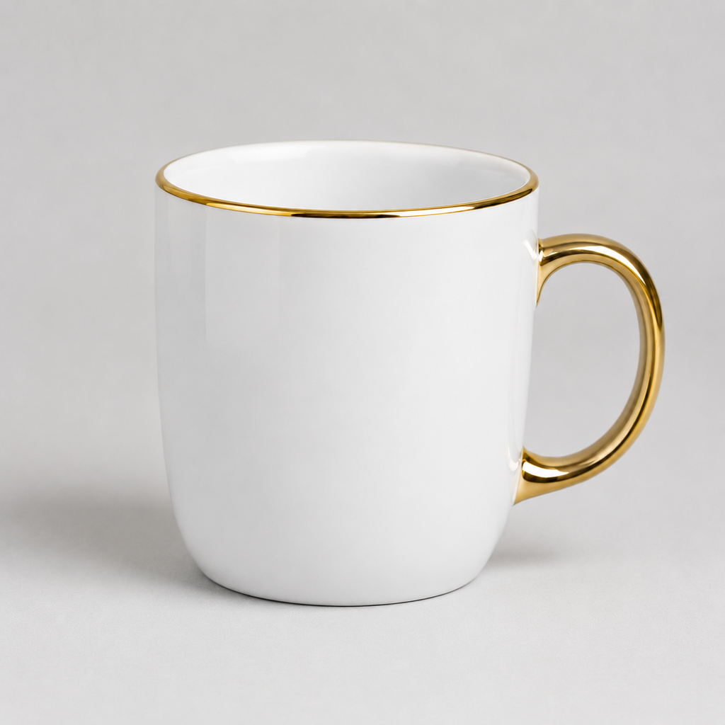 Keramikas sublimācijas krūze 330 ml, elegantā, balta ar zeltu