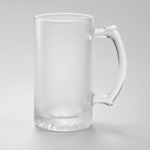 Neapdrukāta 470 ml matēta stikla alus glāze sublimācijai uz pelēka studijas fona