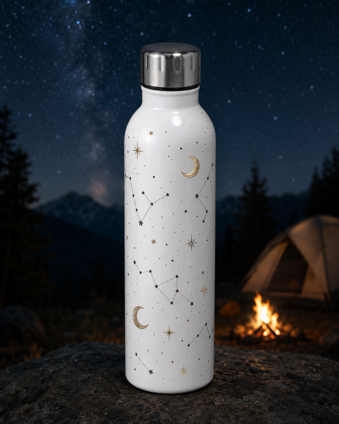 350 ml sublimācijas termopudele ar bambusa vāku un rokturi, sudraba ar dizainu