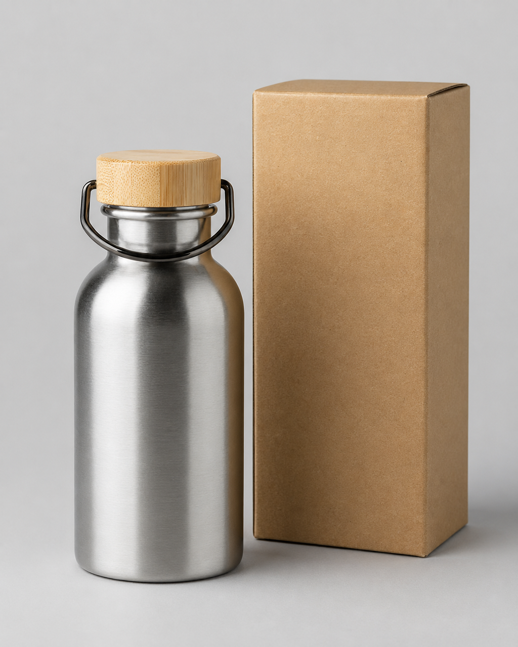 350 ml sublimācijas termopudele ar bambusa vāku un rokturi, sudraba